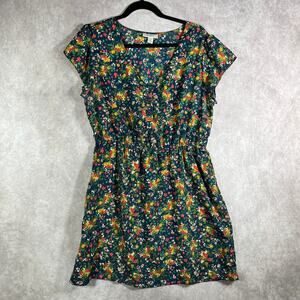 Tucker For Target Mini Dress Women XL Blue Micro Floral Cap Sleeve V-Neck Preppy